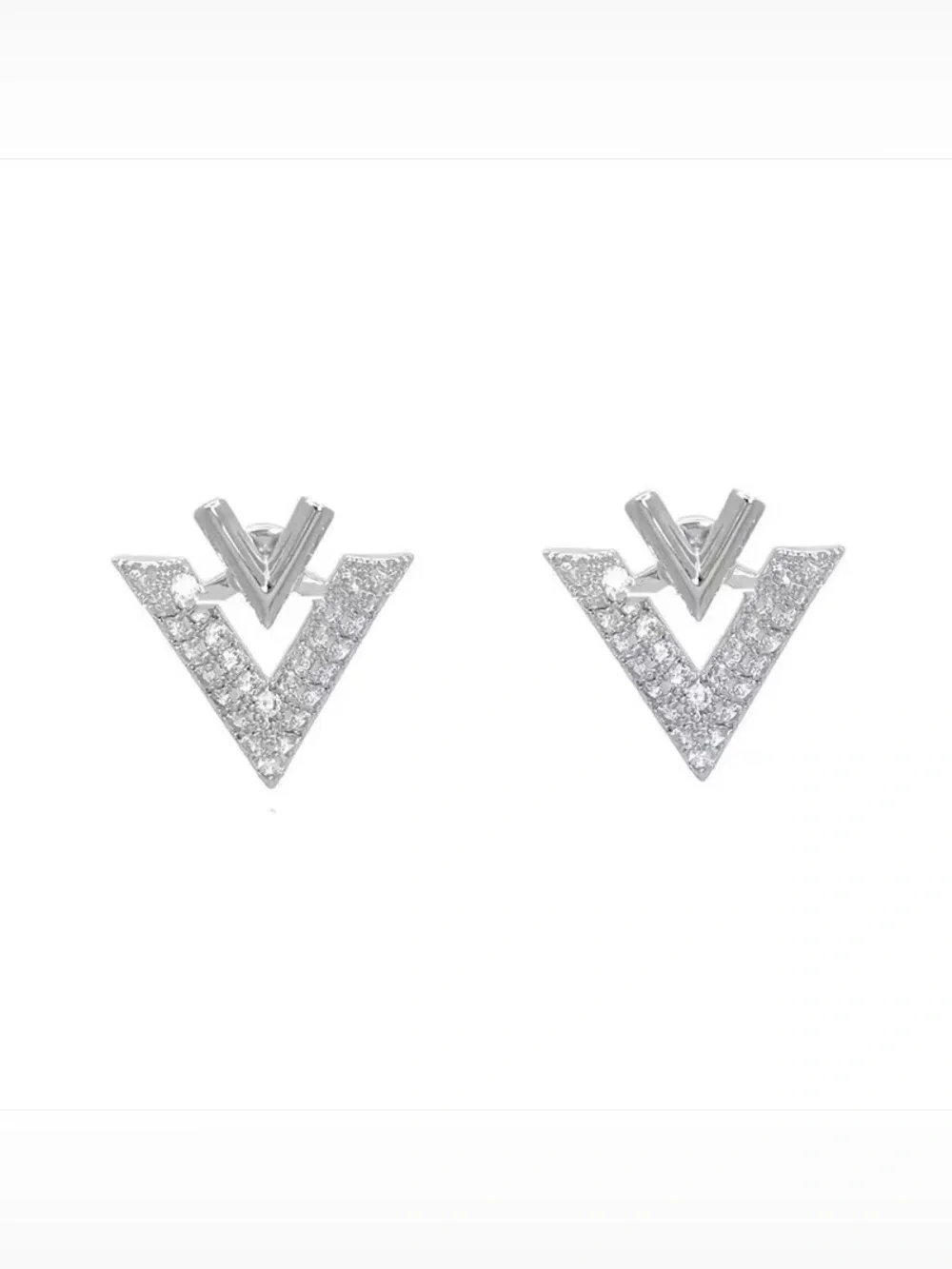 ***New Trendy Two-Tone V-Shape Crystal Stud Earrings - Gold & Silver